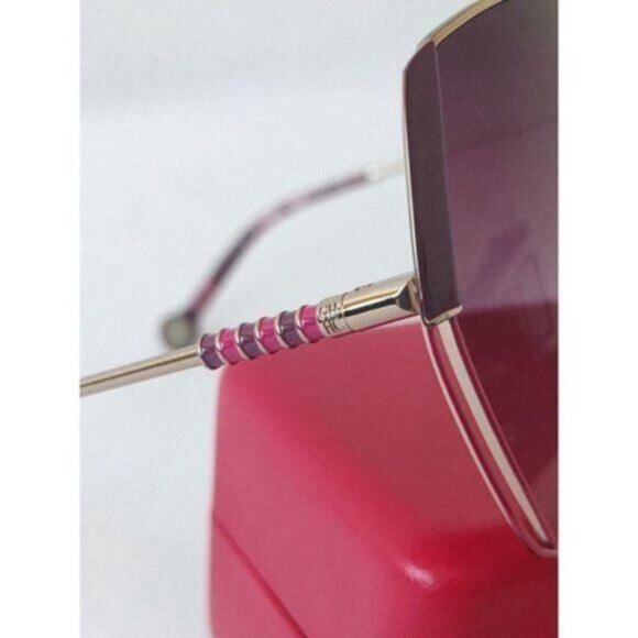 Carolina Herrera Sunglasses  SHE162 Oversized Geometric Gold Burgundy Metallic - Picture 4 of 13